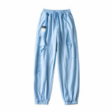 Women Sweatpants Ripped Leisure Sports Pants Loose Close up Ankle-Tied Sweatpants
