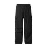 Men Sweatpants Multi-Pocket Workwear Casual Pants Loose Straight Wide Leg Pants Trousers