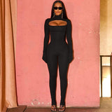 Women Jumpsuit Spring Sexy Hollow out Finger Stall Slim Fit Bodysuit