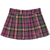 Women Skirt Plaid Pleated Skirt Girls Summer Casual Miniskirt Embroidered A- line Skirt