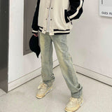 Men Jeans Loose Washed-out Old Straight-Leg Pants
