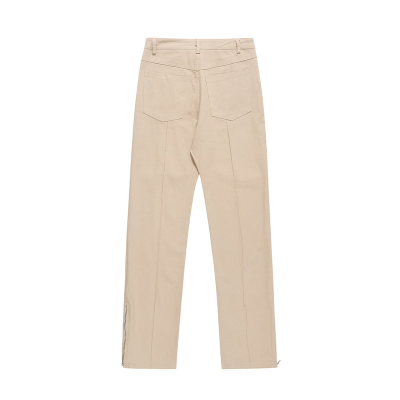 Men Sweatpants Leg Zipper Workwear Casual Pants Baggy Straight Trousers Solid Color Wide Leg Trousers