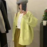 Women Knitted Cardigan V-neck Sweater Women Large Loose Pockets