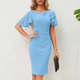 Women Date Dress Spring/Summer U Collar Ruffle Sleeve Dress