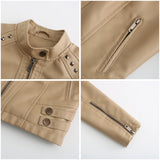 Red Leather Jacket Women's Rivet Leather Coat Spring and Autumn Jacket