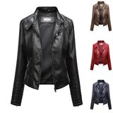 Red Leather Jacket Spring and Autumn Coat Women's plus Size Stand Collar Leather Jacket