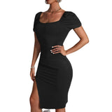 Women Dress Spring and Summer Sexy Square Collar Hip Knitwear Dress