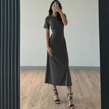 Women Dresses Summer Slim round Neck Short Sleeve Dress