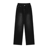 Women Pants Fastener Decoration Straight Jeans Women Loose Wide Leg Pants Retro Trousers