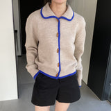 Women Cardigan Sweater Winter Cardigan Lapel Loose Button Sweater X3057