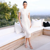 Women Dresses Autumn Short Sleeve Long Skirt Sexy Slim Knit Dress (Bla0420)