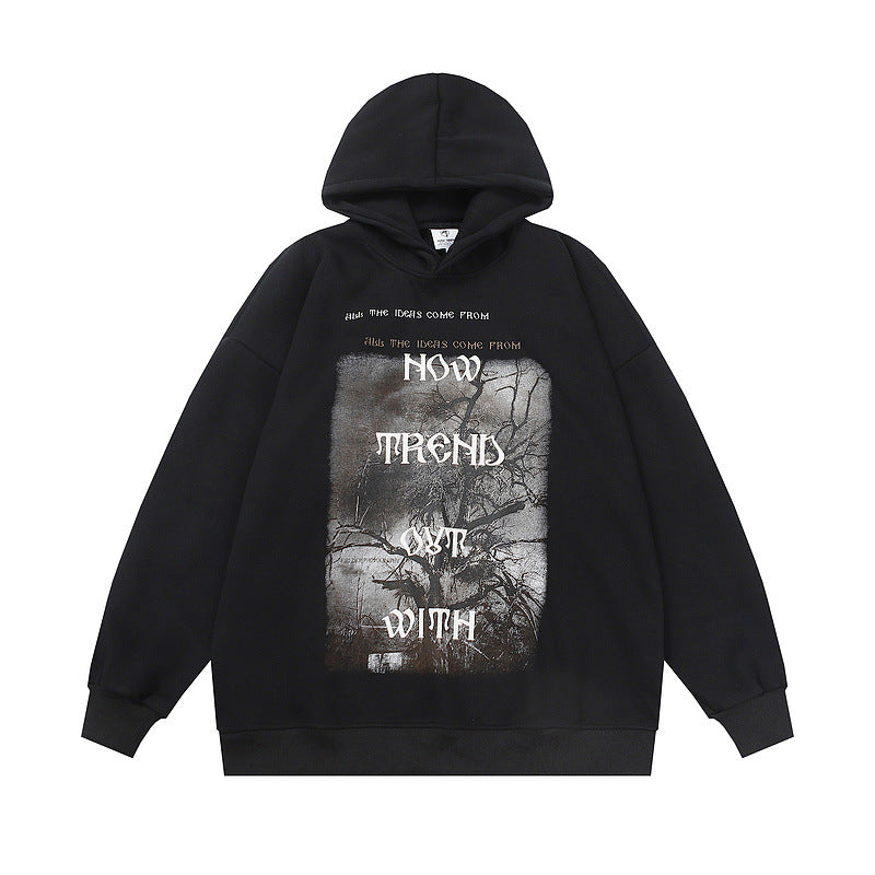Men Hoodie Retro Dark Printed Hoodie Oversize Baggy Coat