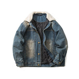Unisex Winter Cotton Coat Washed Denim Lambswool Lapel Cotton-Padded Coat