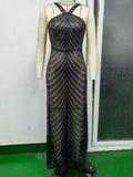 Women's Evening Gown Sexy Halter Backless Retro Sequins Dress