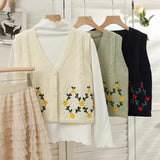 Women Knitted Cardigan Retro V-neck Single-Breasted Sleeveless Knit Vest