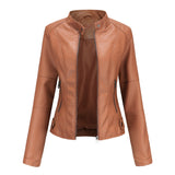 Red Leather Jacket Spring and Autumn Coat Women's Motorcycle Clothing Stand Collar Leather Jacket