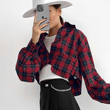 Women Trench Coat Short Plaid Long Sleeve Shirt Winter