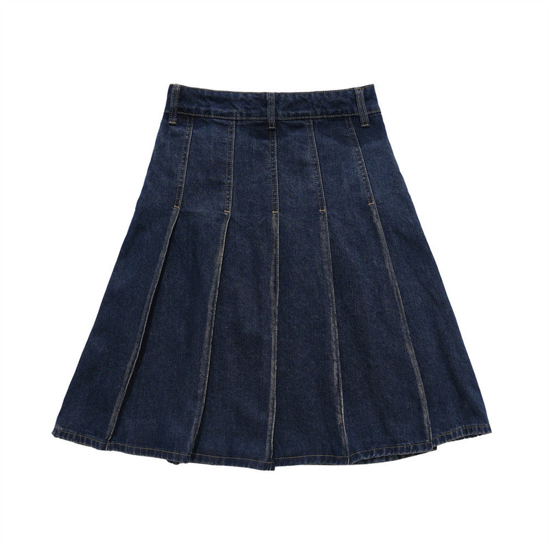 Women Long Skirt Denim Skirt A- line Pleated Skirt Loose Skirt