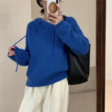 Women Knitted Pullover Fall Winter Hooded Pullover Sweater Casual Loose Sweater