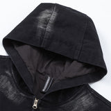 Men Jacket Coat Spring and Autumn Hooded Jacket Men's Painting Printing Loose Zip Denim Jacket