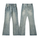 Men Jeans Retro Washed and Worn Ground White Slightly Flared Jeans