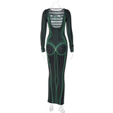 Women Dresses Winter Backless Slim Fit round-Neck Long-Sleeved Dress