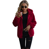 Women Trench Coat Fall Winter Hooded Long Sleeve Loose Zip Double-Sided Velvet Casual Jacket