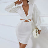 Women Dress Sexy V-neck Hollow Sheath Dress Skirt