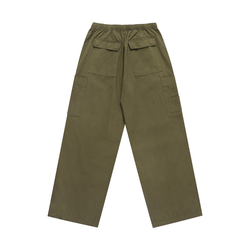 Men Sweatpants Pleated Cargo Pocket Casual Pants Loose Solid Color Straight Long Pants