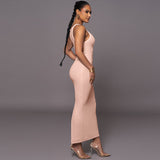 Women Dresses Summer U-Neck Split Sling Dress (Bla0420)