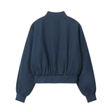 Women Jacket Letter Affixed Cloth Embroidered Baseball Uniform Jacket Loose Stand Collar Long Sleeve Jacket