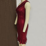Women's Evening Gown Sexy Retro One-Shoulder Sleeveless Sequins Dress