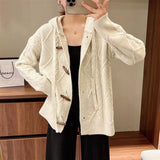Women Knitwear Autumn Winter Retro Hooded Sweater Coat Knitted Cardigan