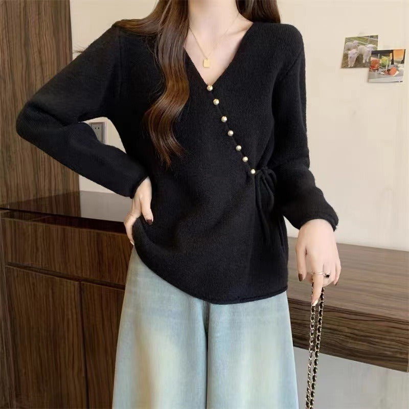 Women Knitwear Spring and Autumn V-neck Knitwear Loose Sweater