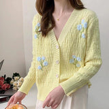 Women Knitwear Autumn and Winter V-neck Embroidered Sweaters Cardigan