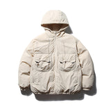 Unisex Winter Cotton Coat Hooded Cotton Coat Vintage Pocket Decorative Cotton Coat