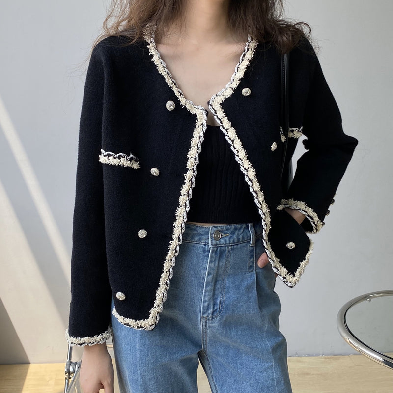 Women Cardigan Sweater Autumn Knitted Short Coat Slim-Fit Cardigan Long Sleeve Coat 2ta07