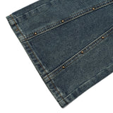Women Pants Decorative Rivets Flared Jeans Wide Leg Trousers