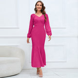 Women Date Dress V-neck Fishtail Skirt Elegant High Waist Evening Long Dress
