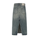 Women Long Skirt Back Slit Mid-Length Denim Skirt