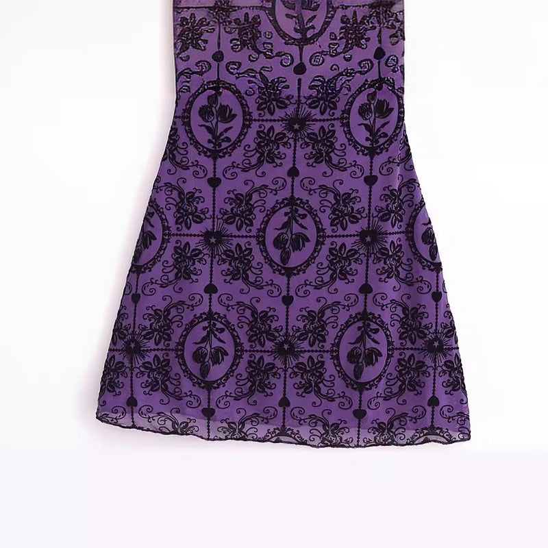Women Dresses Summer Vintage Flocking Mesh Camisole Dress (Xds0414)