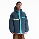 Unisex Winter Cotton Coat Winter Color Contrast Patchwork Hooded Cotton Coat