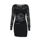 Women Dresses Autumn Sexy Slim-Fit Lace Long Sleeve Dress
