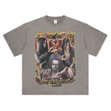 Japanese Anime Graphic Print TShirt Men Black Washed T Shirt
