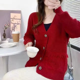 Women Knitwear Autumn and Winter V-neck Sweater Loose Knitted Cardigan
