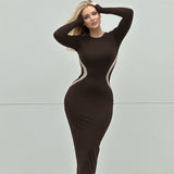 Women Dresses Fall Slim Fit round-Neck Long-Sleeved Dress