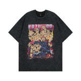 Men T Shirt Cartoon Washed Distressed Short Sleeve T-shirt