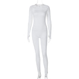 Women Jumpsuit Spring Slim-Fitting round Neck Long Sleeve Jumpsuit