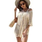 Women Knit Beach Cover Knitted Hollow out Sun Protection Shirt Beach Sun Protection Clothing