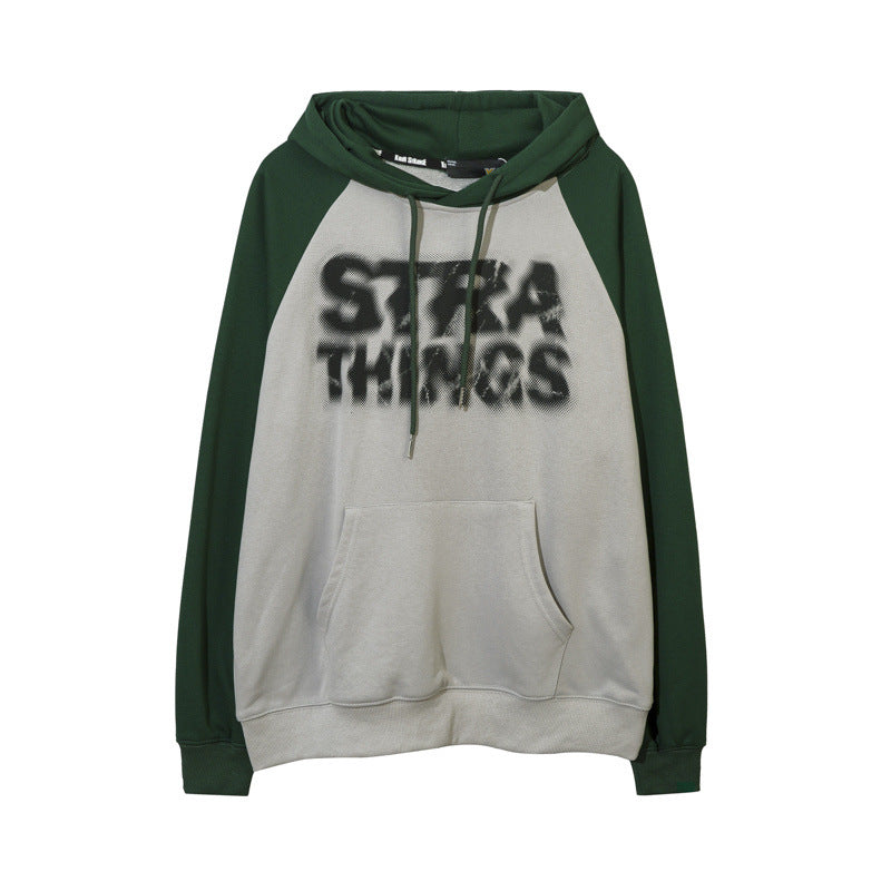 Men Hoodie Fall/Winter Vintage Letter Print Color Stitching Hoodie
